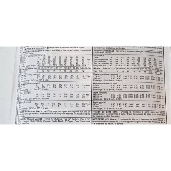 McCall's 9219 Sewing Pattern Misses' Unlined Jacket & Skirts Size 20 22 24 Uncut - Picture 2 of 3